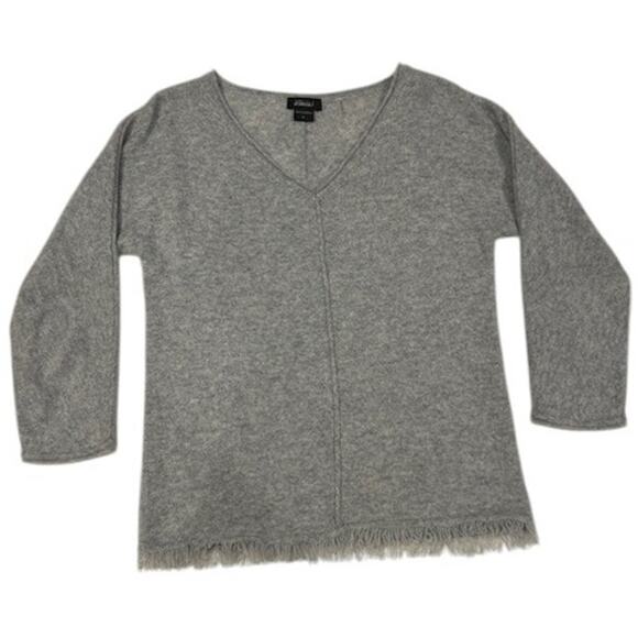 AMICI Pure Gray Grey V Neck 100% Cashmere Fringe 3/4 Dolman Sleeve Sweater SMALL - Picture 1 of 12